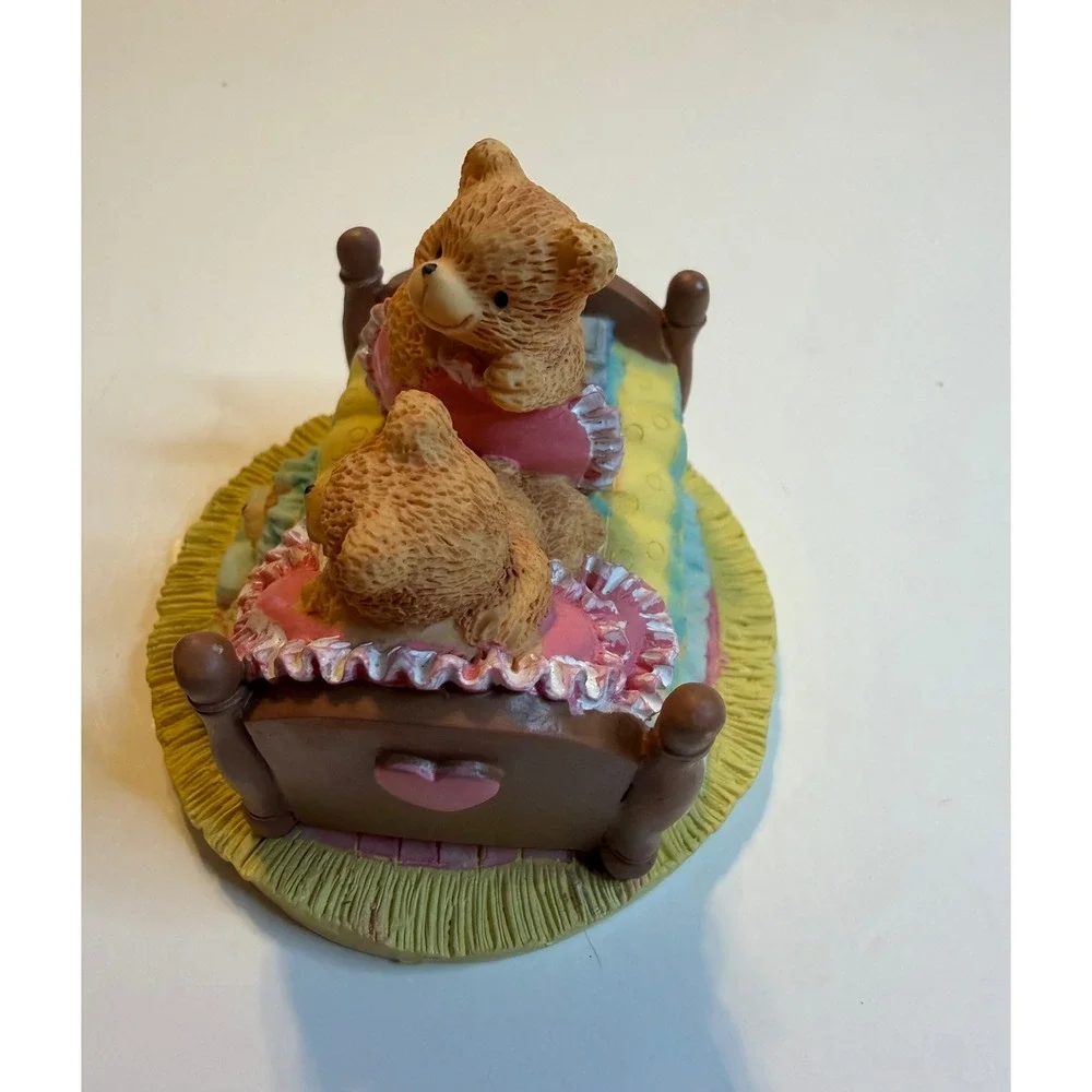 Adorable Teddy‎ Bears in Bed Figurine Sweet Nursery Decor Collectible